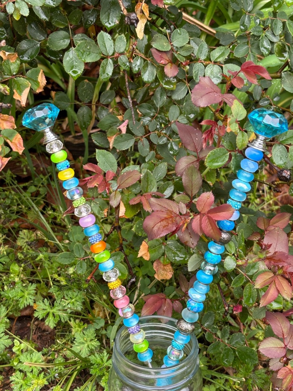 Beaded Decorative Garden Stakes in Bright Blues